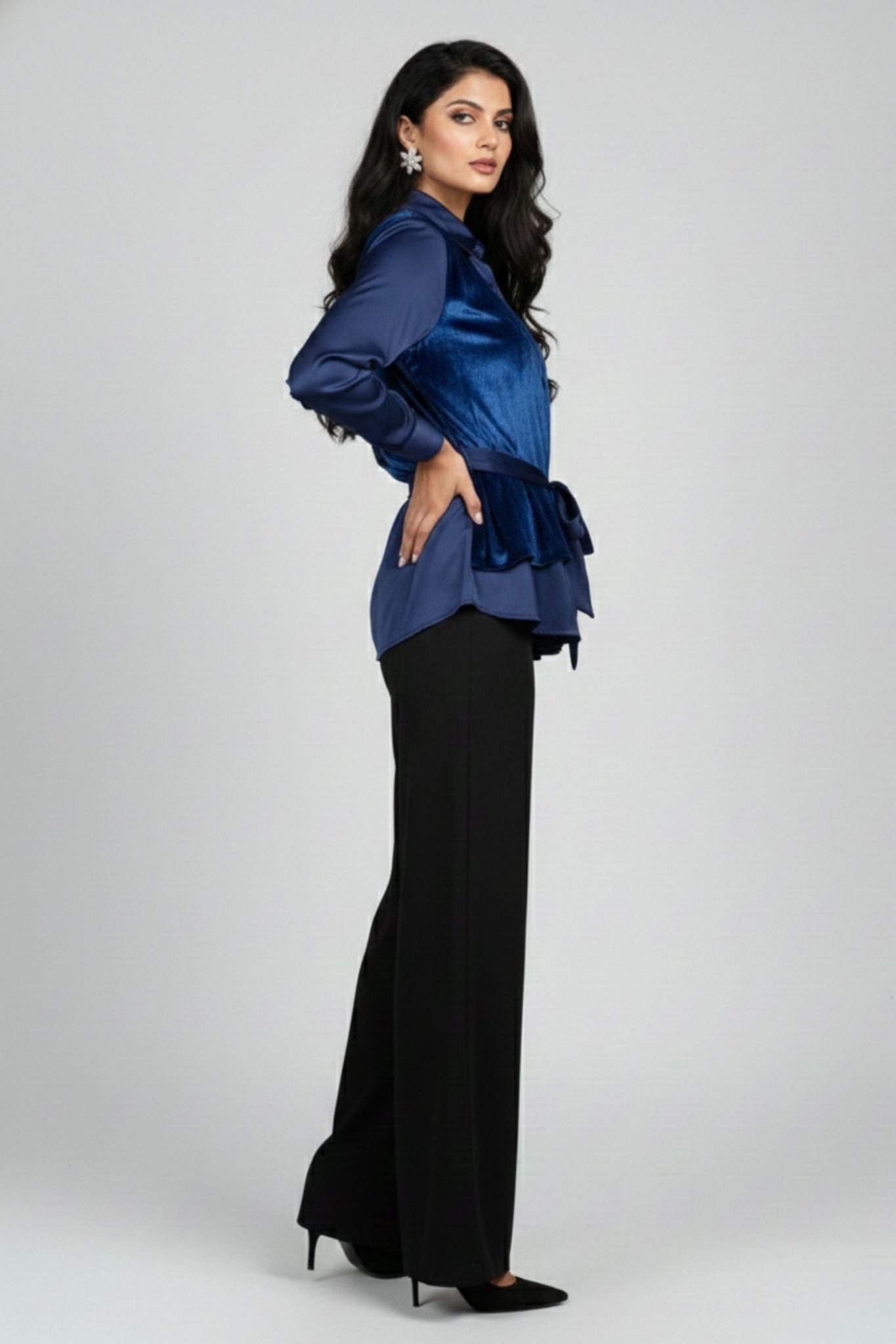 Front Tie-Up Shirt Top - Blue | Velvet