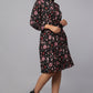 Black Printed Tie-Waist Shirt Dress