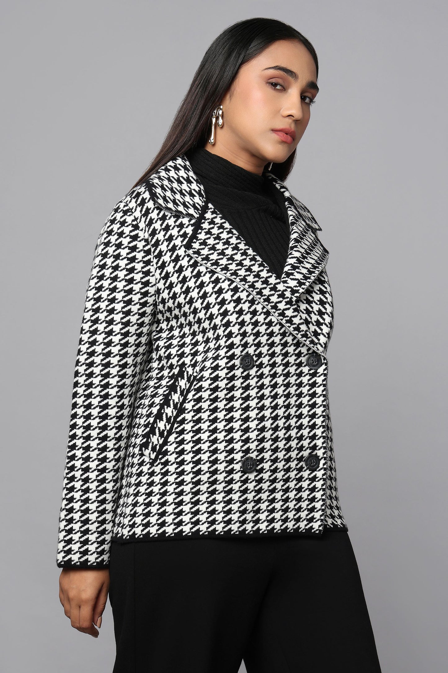 Houndstooth Heritage Black & White Knit Jacket