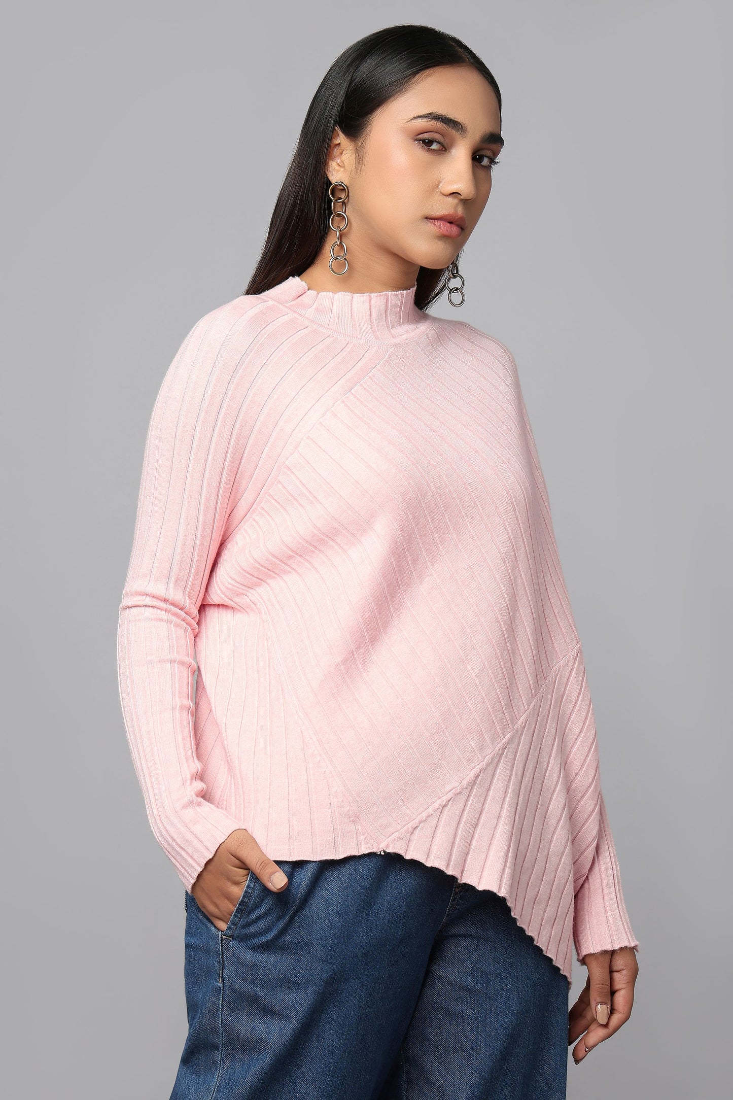 Effortlessly Chic Asymmetrical Sweater - Pink