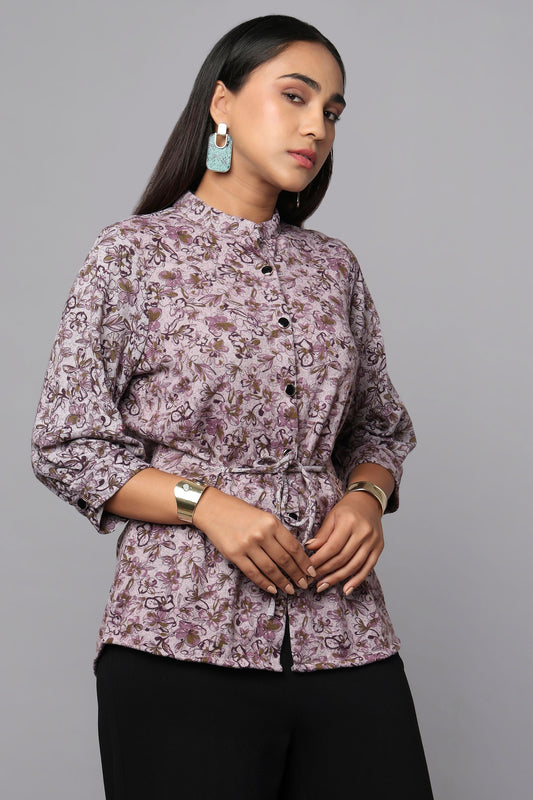 Floral Waist-Tie Shirt Top