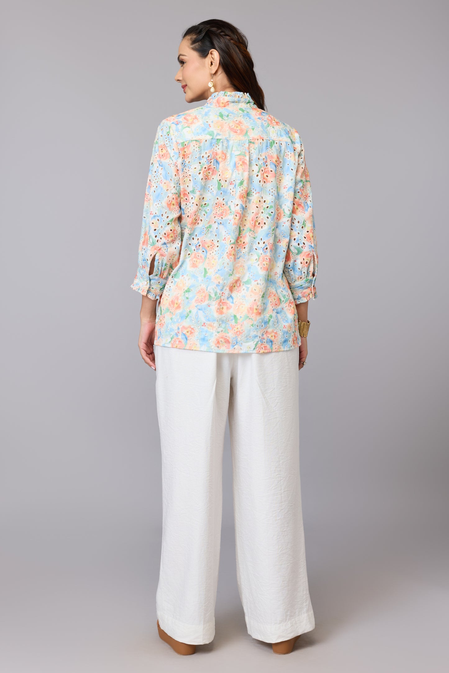 Cloudy Florals Mandarin Top