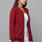 Knit Zip-Front Maroon Sweater with Pocket Detail