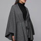 Belted Cape Sweater with Flared Hem - Black