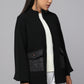 Zip-Up Black Sweater with Quilted Pockets