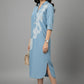 Embroidered Shirt Collar Midi Dress - Blue | Lyocell Denim