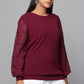 Lace Sleeve Maroon Knit Sweater