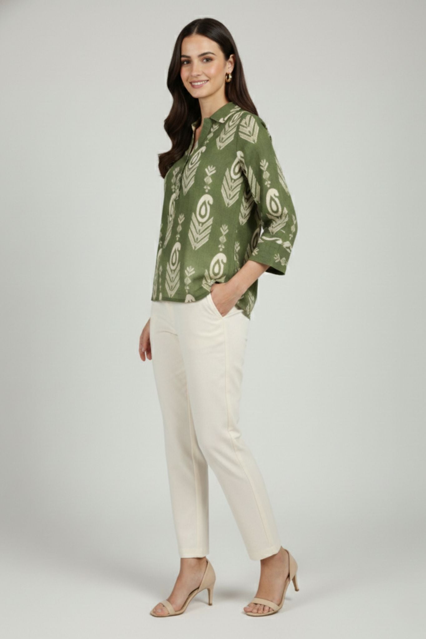 Shirt Collar Top - Green | Lyocell