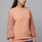 Lace Sleeve Pink Knit Sweater