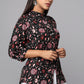 Black Printed Waist-Tie Shirt Top