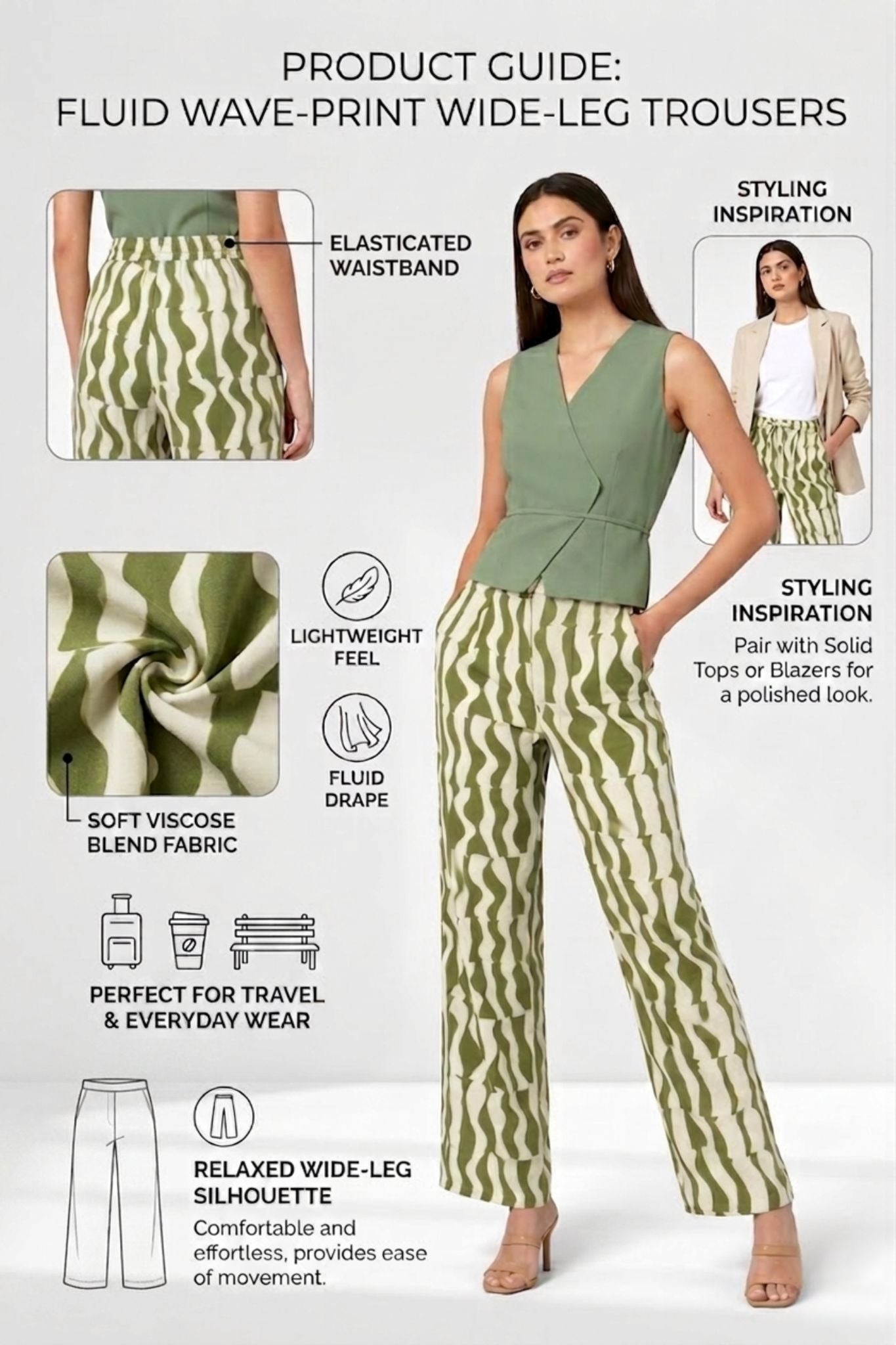 Fluid Print Trousers - Multi | Viscose Blend