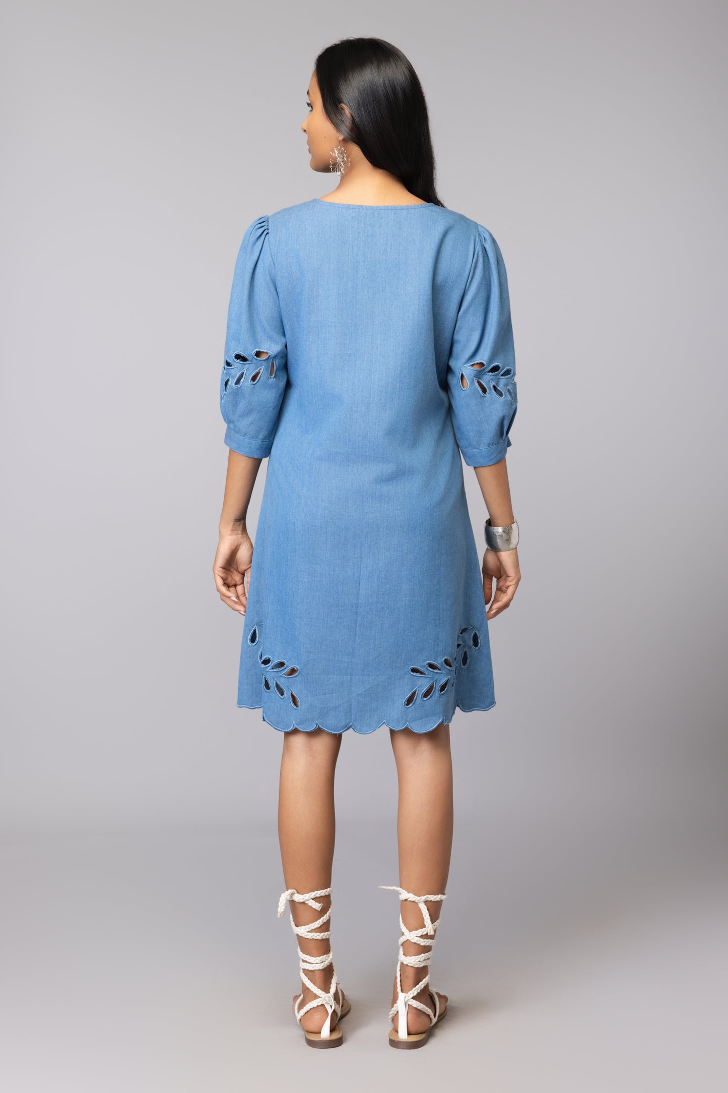Blue Lyocell Denim A-Line Dress