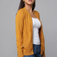 Knit Zip-Front Ocher Sweater with Pocket Detail