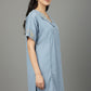 Short Sleeves Embroidered Tunic - Blue | Lyocell Denim