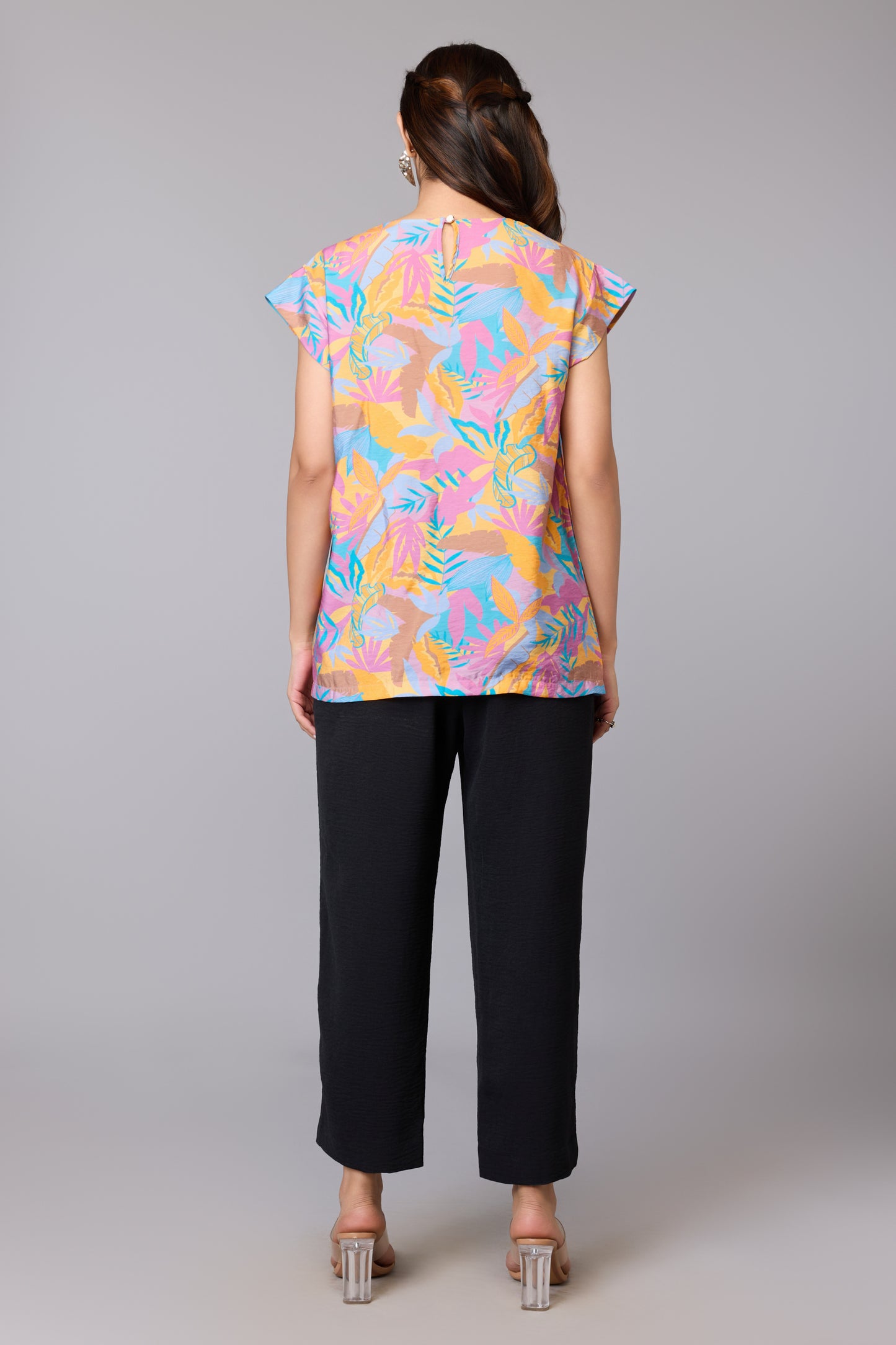 Tropical Printed Cap Sleeve Top – Multi | Viscose Blend