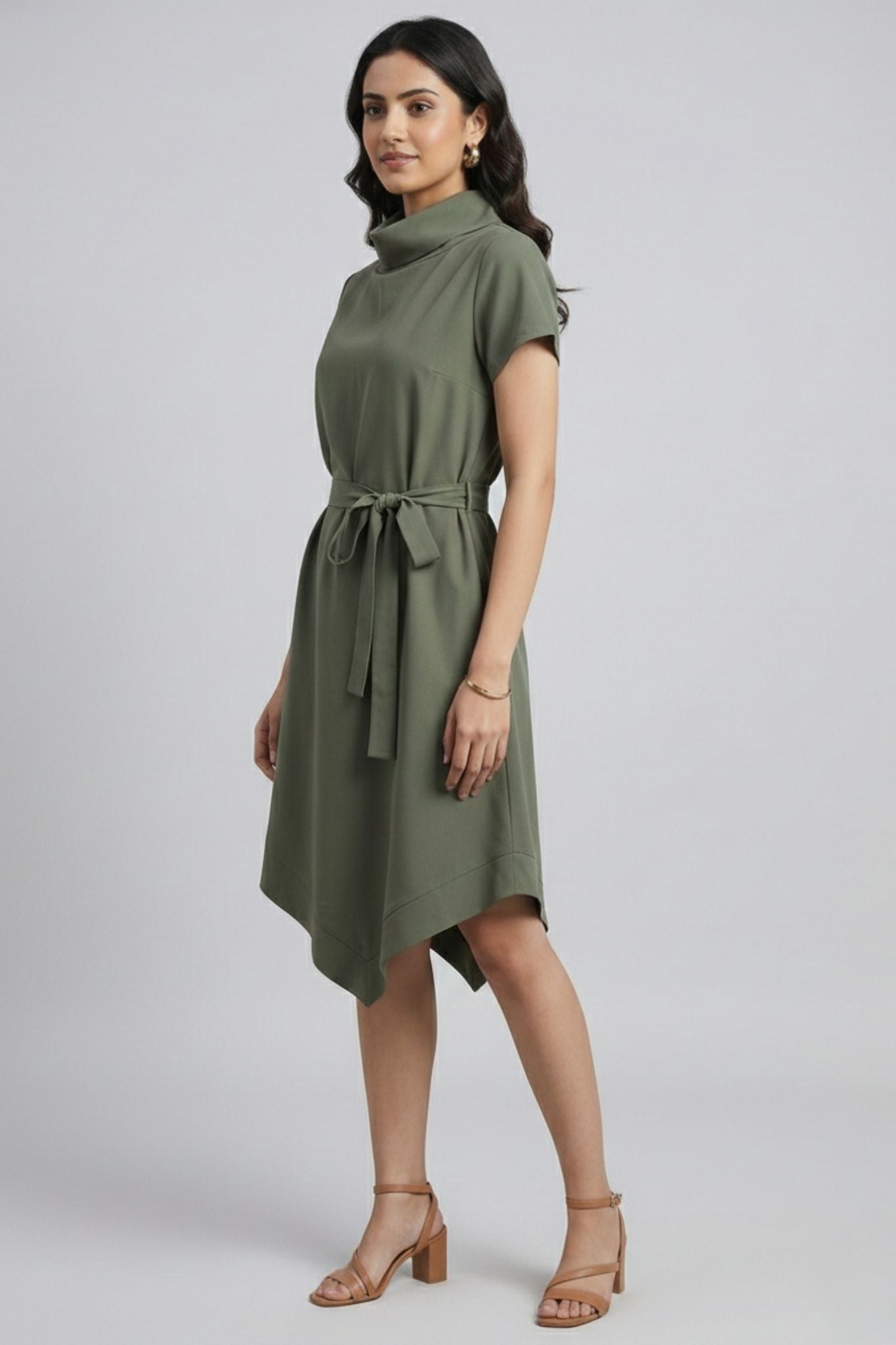 Cowl Neck Asymmetric Hem - Green | Polyester