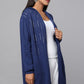 Hooded Embellished Longline Cardigan - Blue