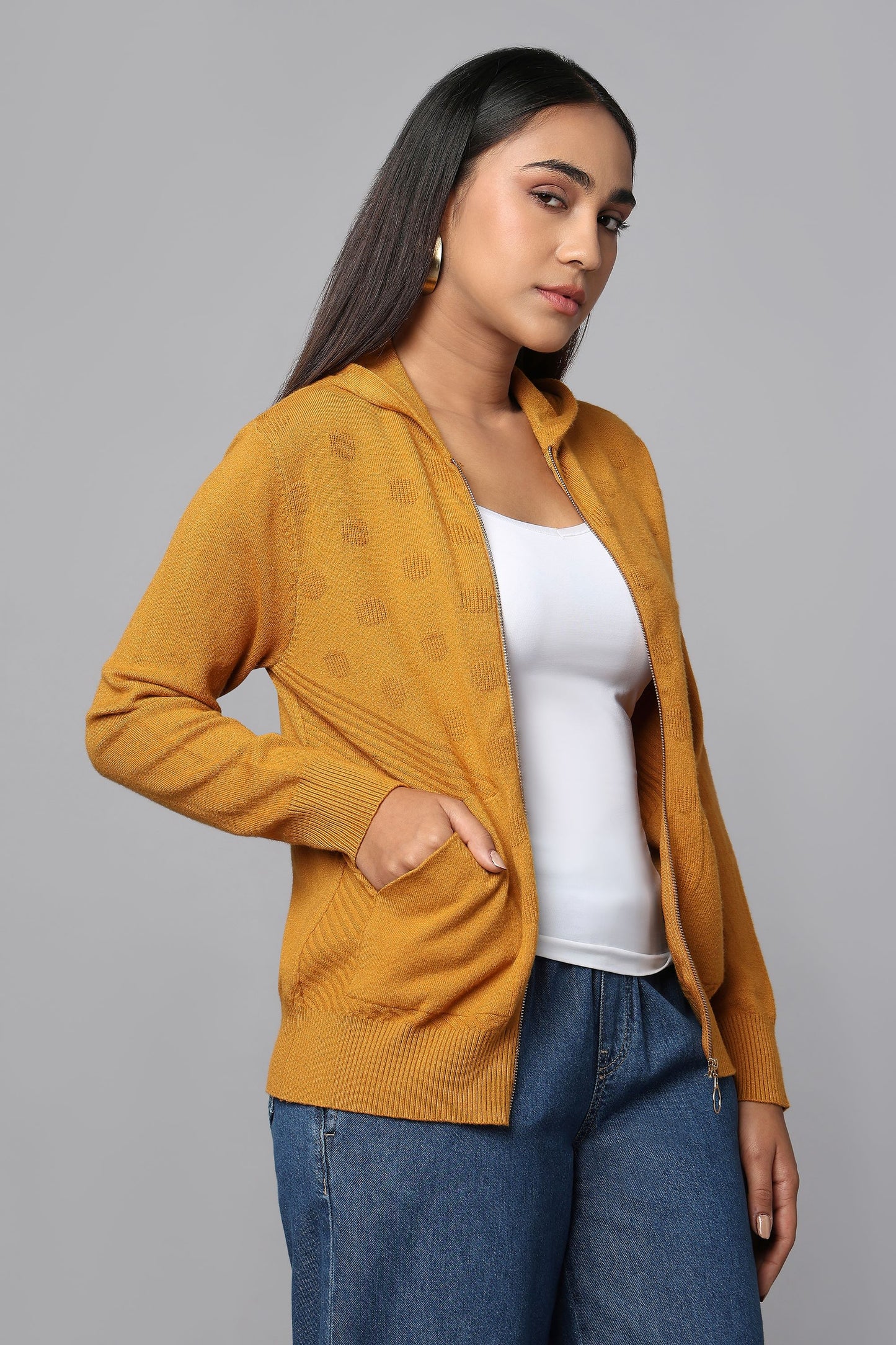 Hoodie Ocher Knit Sweater