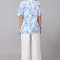 Elegant Blue Floral Print Mandarin Collar Top