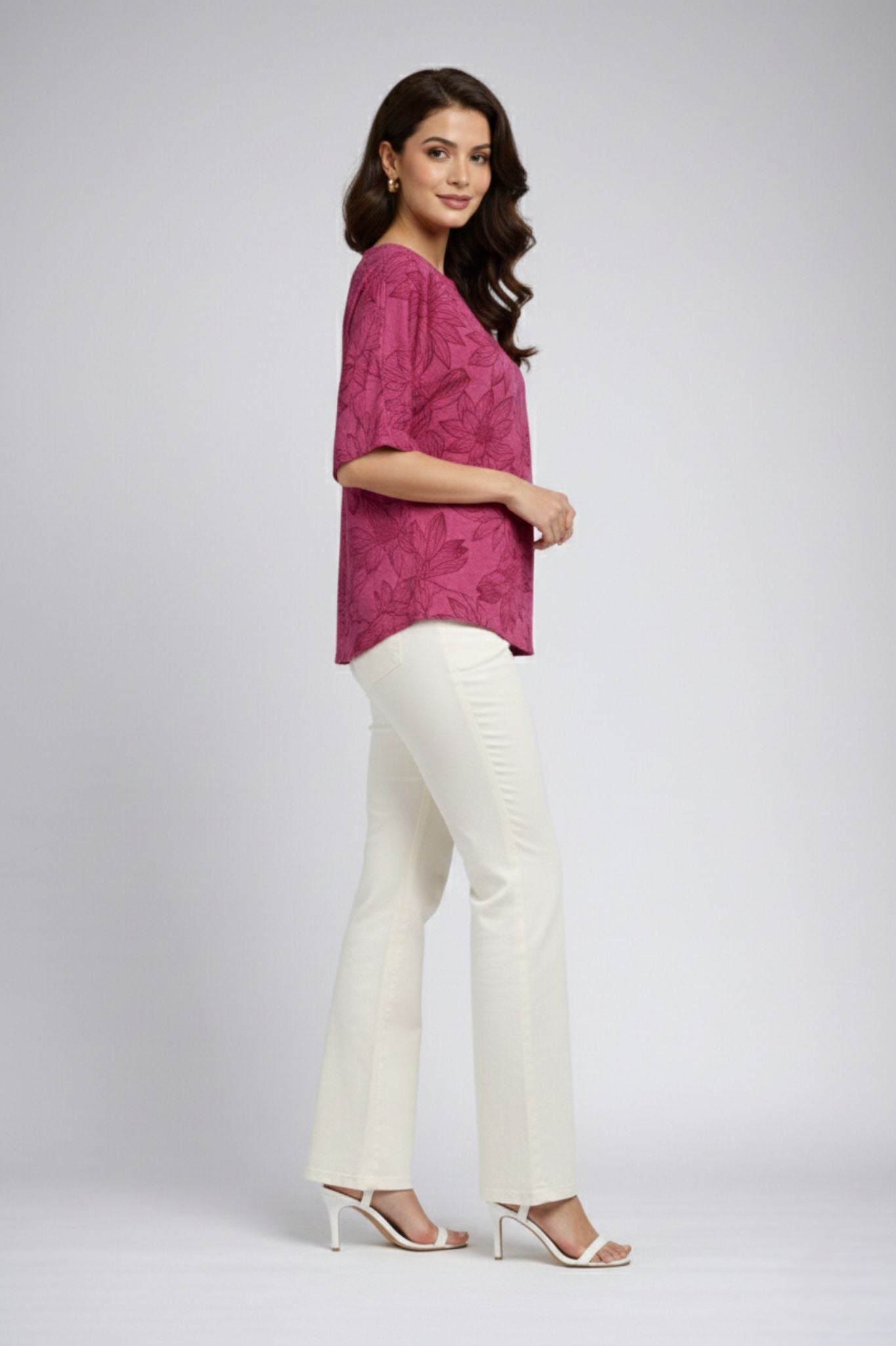 Floral Printed Round Neck Top – Maroon | Viscose Blend
