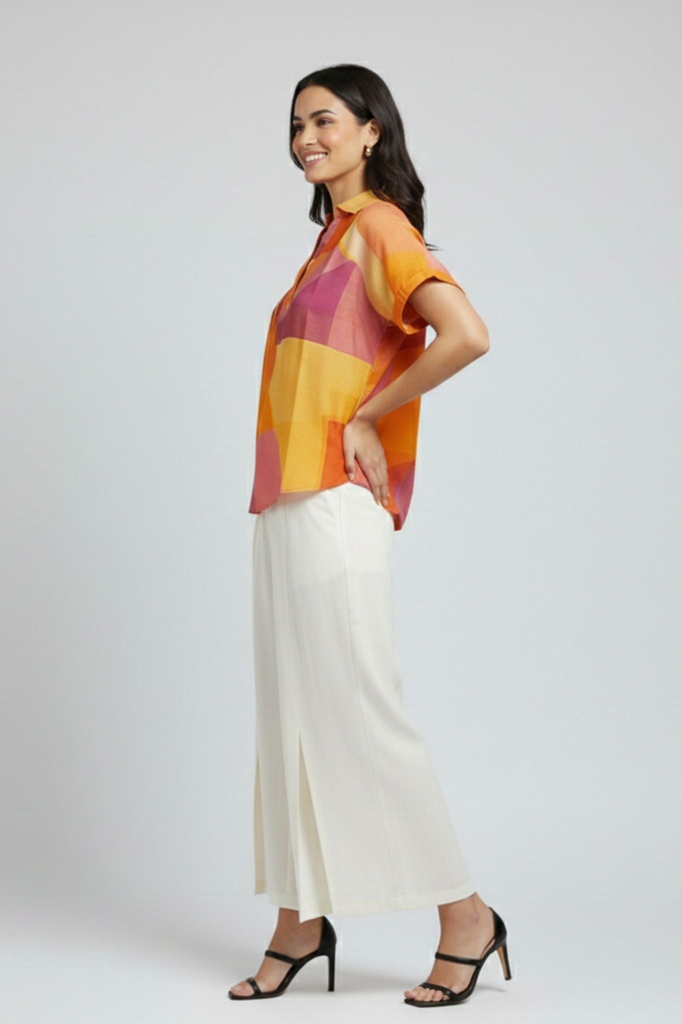 Abstract Printed V-Neck Top – Multi | Viscose Blend