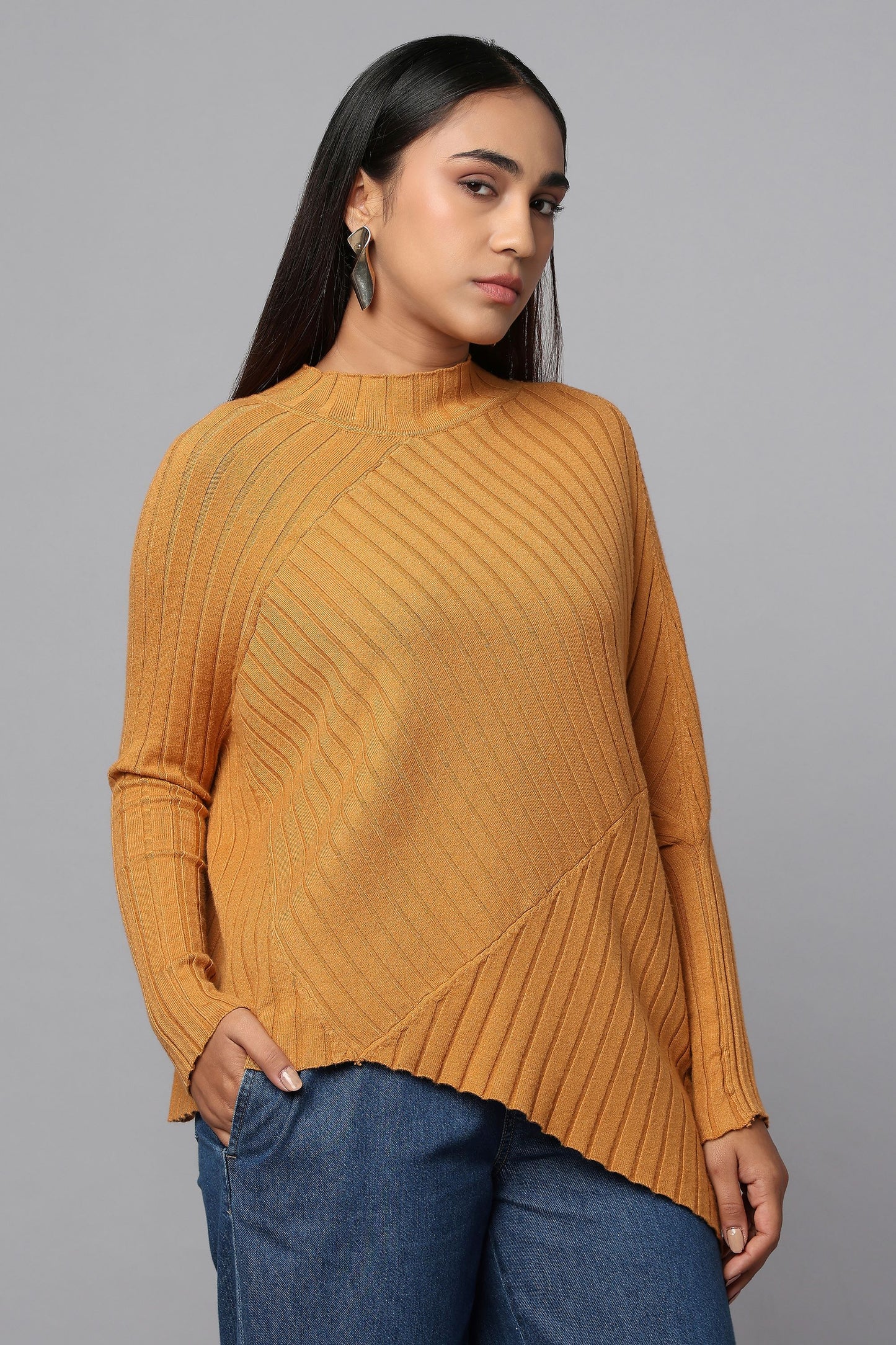 Effortlessly Chic Asymmetrical Sweater - Ocher