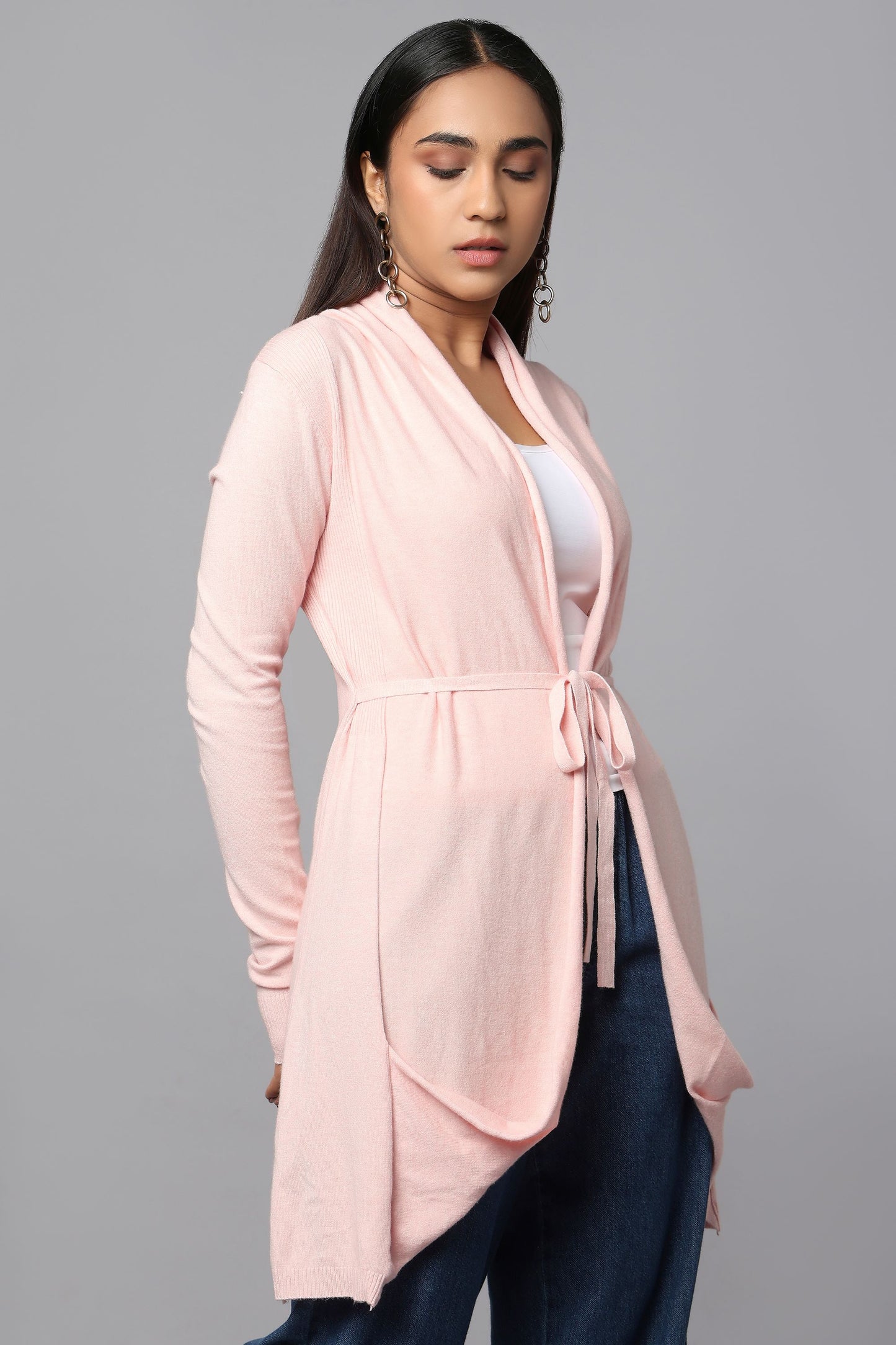 Versatile Belted Knitwear - Pink