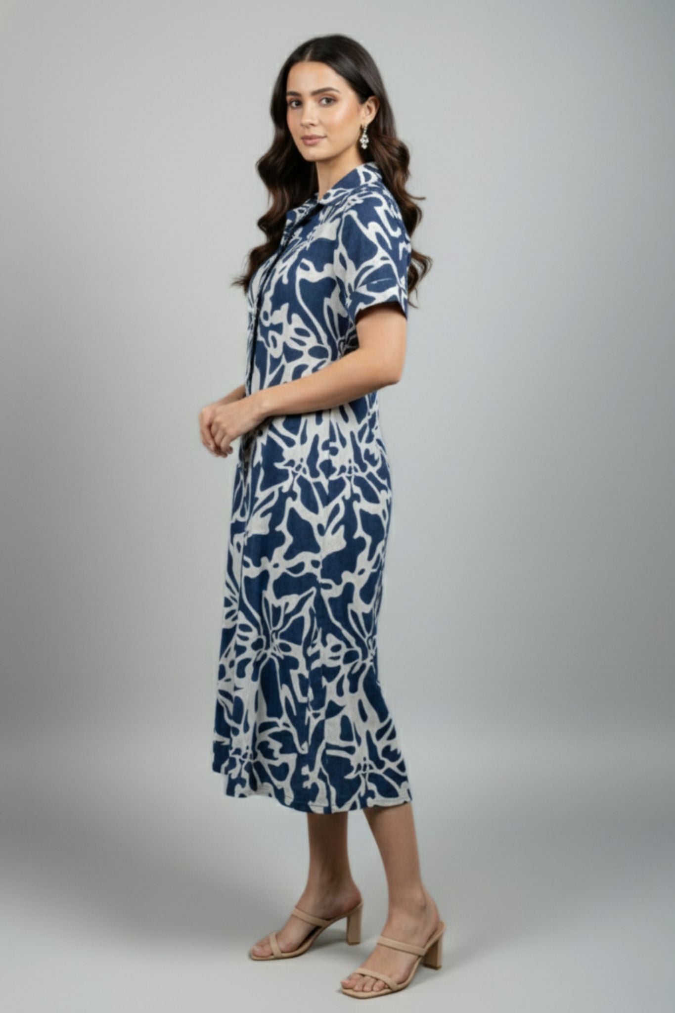 Abstract Print Shirt Dress -  Blue | Lyocell Denim