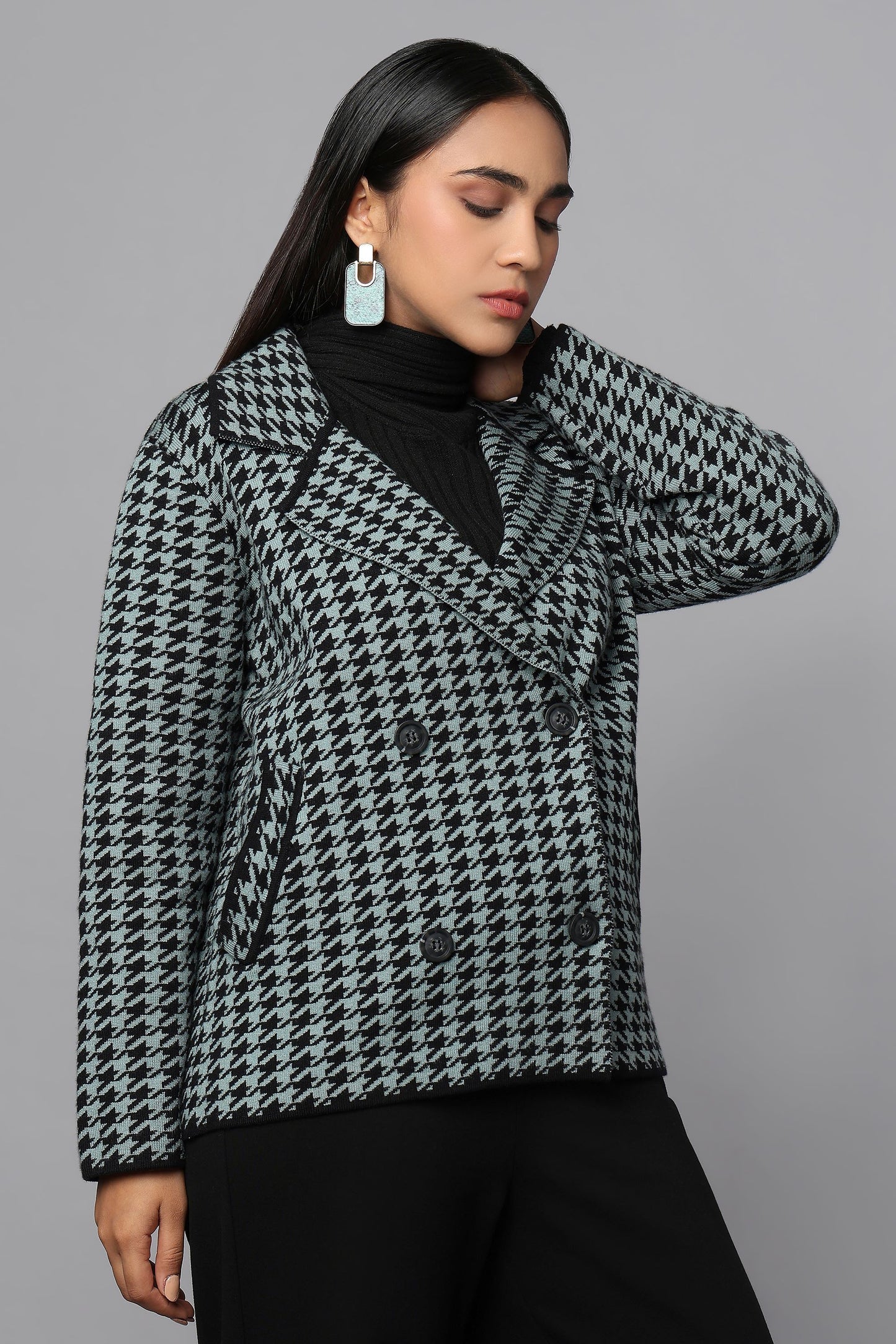 Houndstooth Heritage Green Knit Jacket