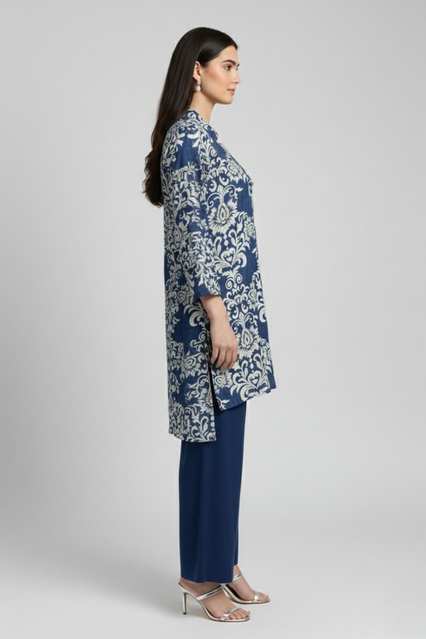 Longline Printed Tunic - Blue | Lyocell Denim