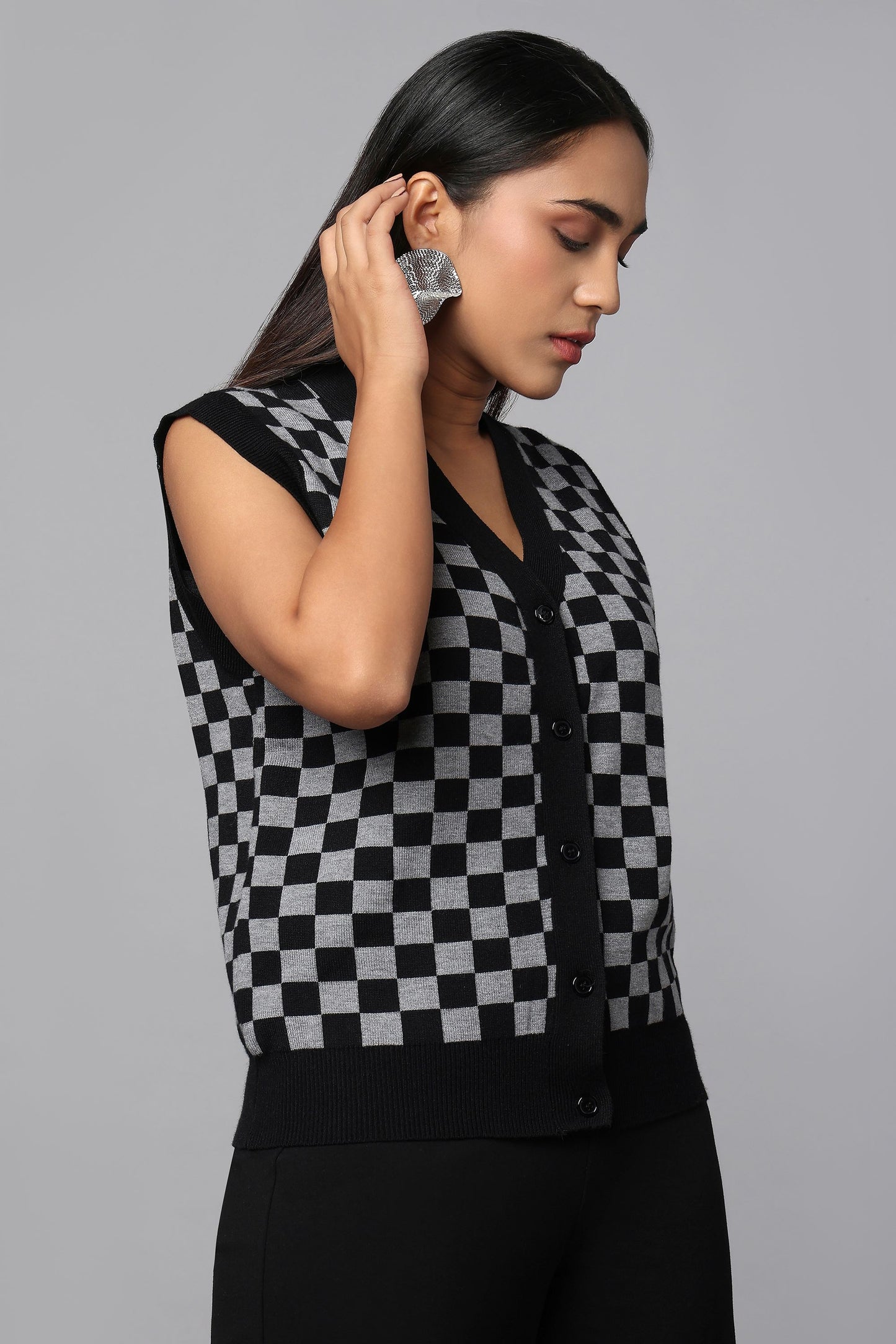 Checkmate Black Sleeveless Sweater Vest