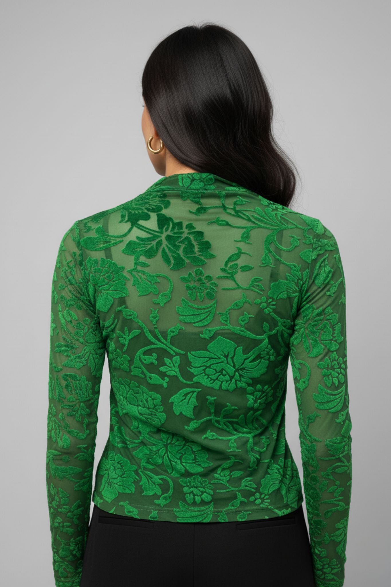 Green Floral Velvet Burnout Top