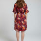 Floral Collared Tie-Up Dress – Cranberry | Viscose Blend
