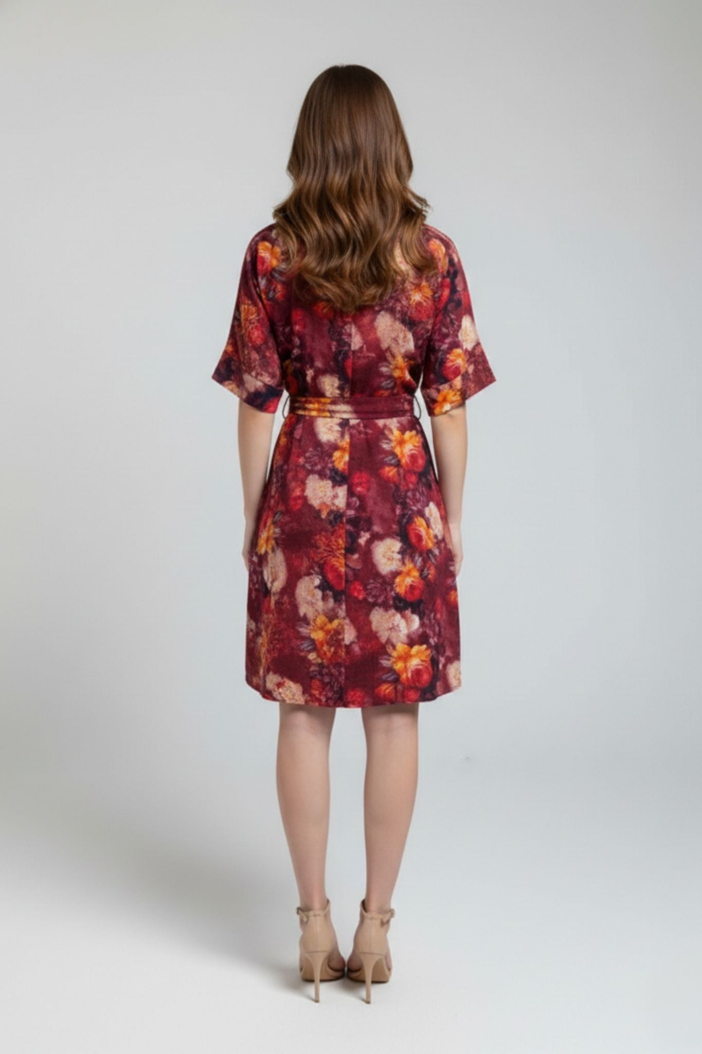 Floral Collared Tie-Up Dress – Cranberry | Viscose Blend