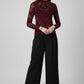 Maroon Velvet Burnout High-Neck Top