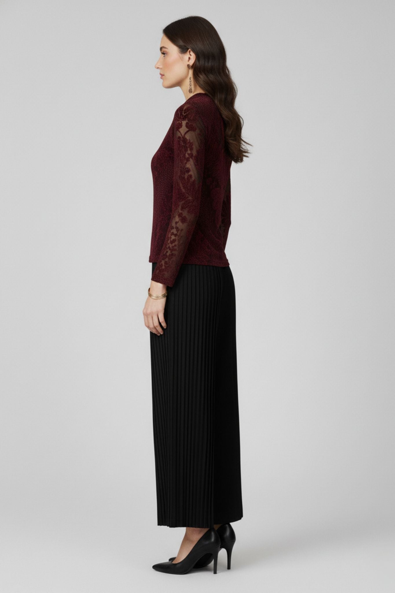 Maroon Velvet Burnout High-Neck Top