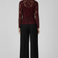 Maroon Velvet Burnout High-Neck Top
