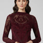Maroon Velvet Burnout High-Neck Top
