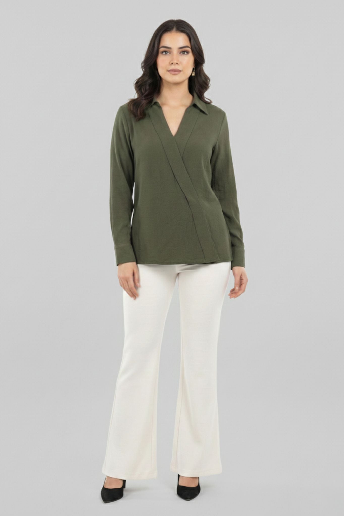 Modern Wrap Shirt - Olive | Viscose Blend