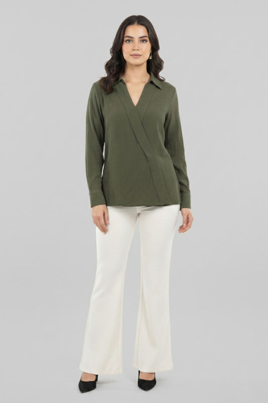 Modern Wrap Shirt - Olive | Viscose Blend