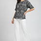 Geometric Printed Top – Black | Poly Blend