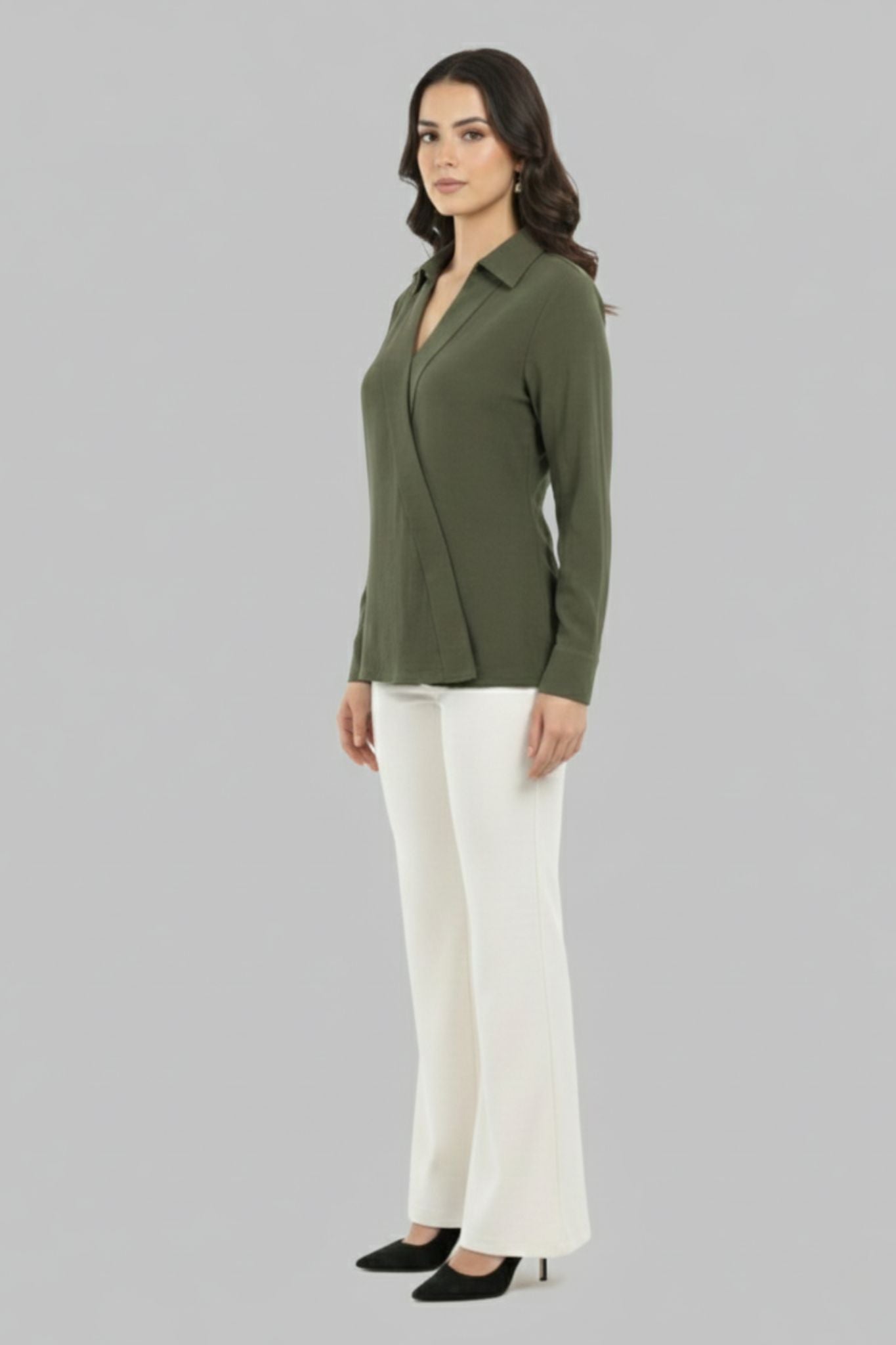 Modern Wrap Shirt - Olive | Viscose Blend