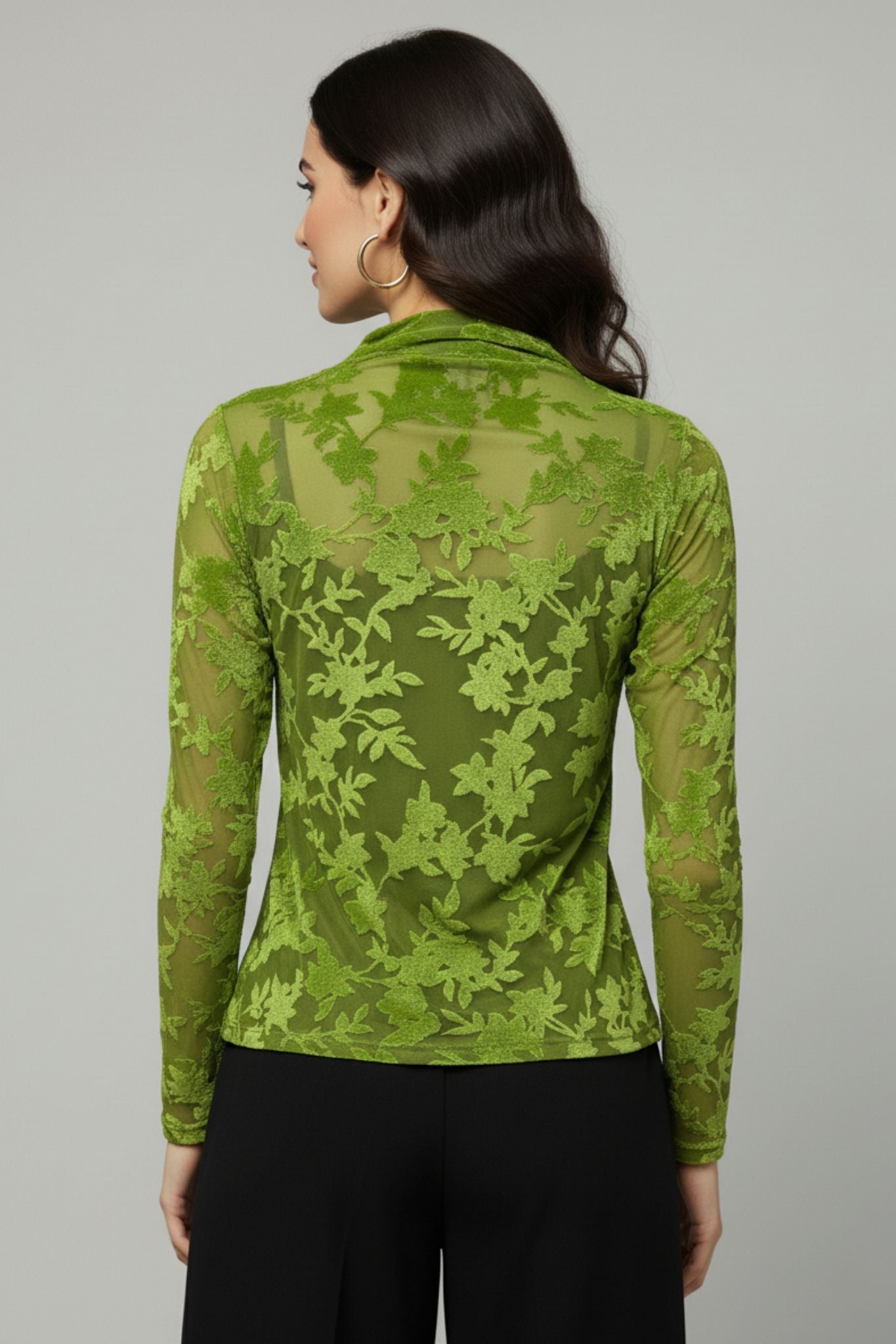 Lime Velvet Floral Burnout Top