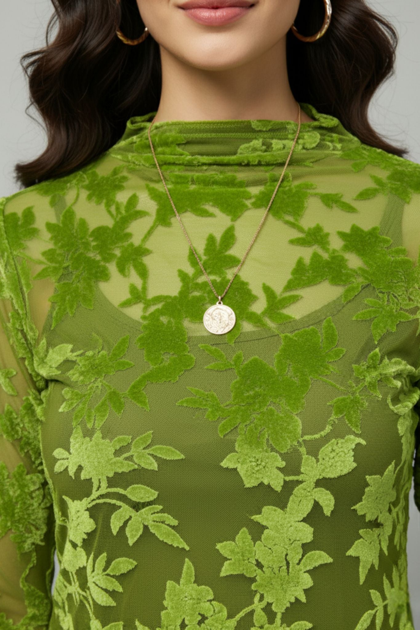 Lime Velvet Floral Burnout Top