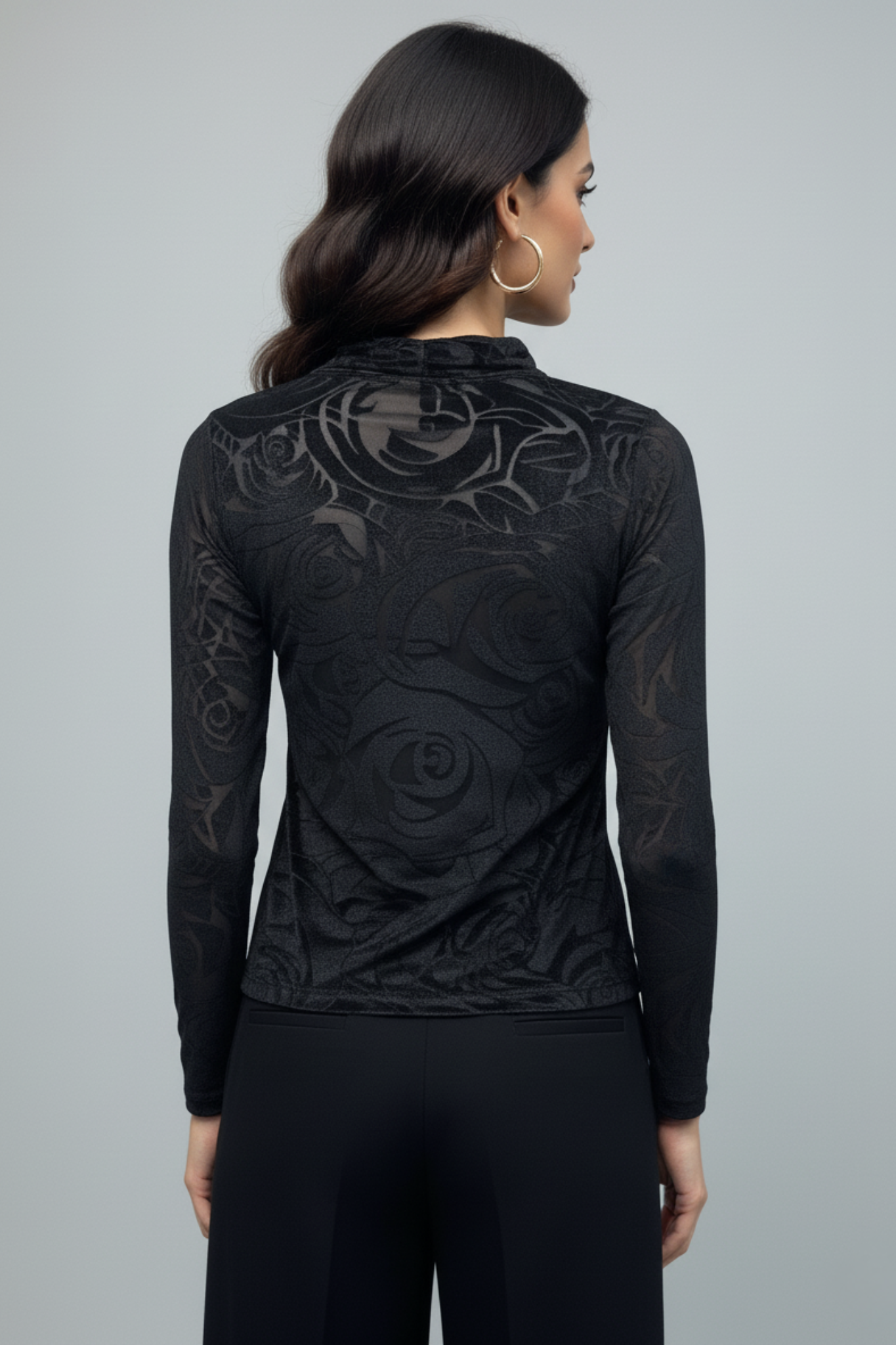 Black Velvet Burnout High-Neck Top