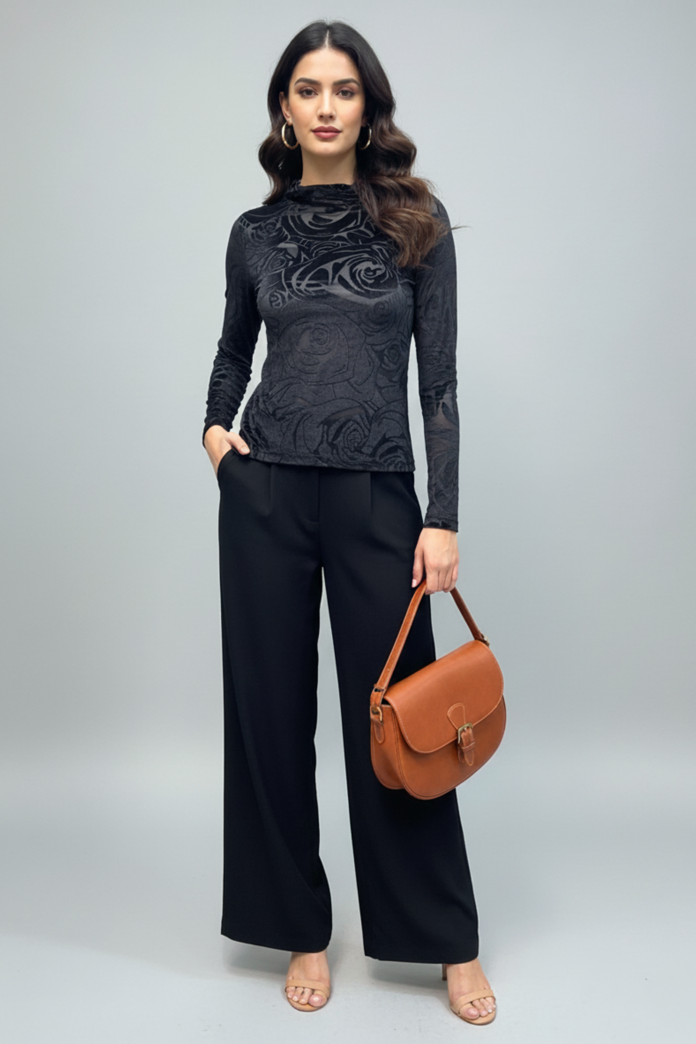 Black Velvet Burnout High-Neck Top