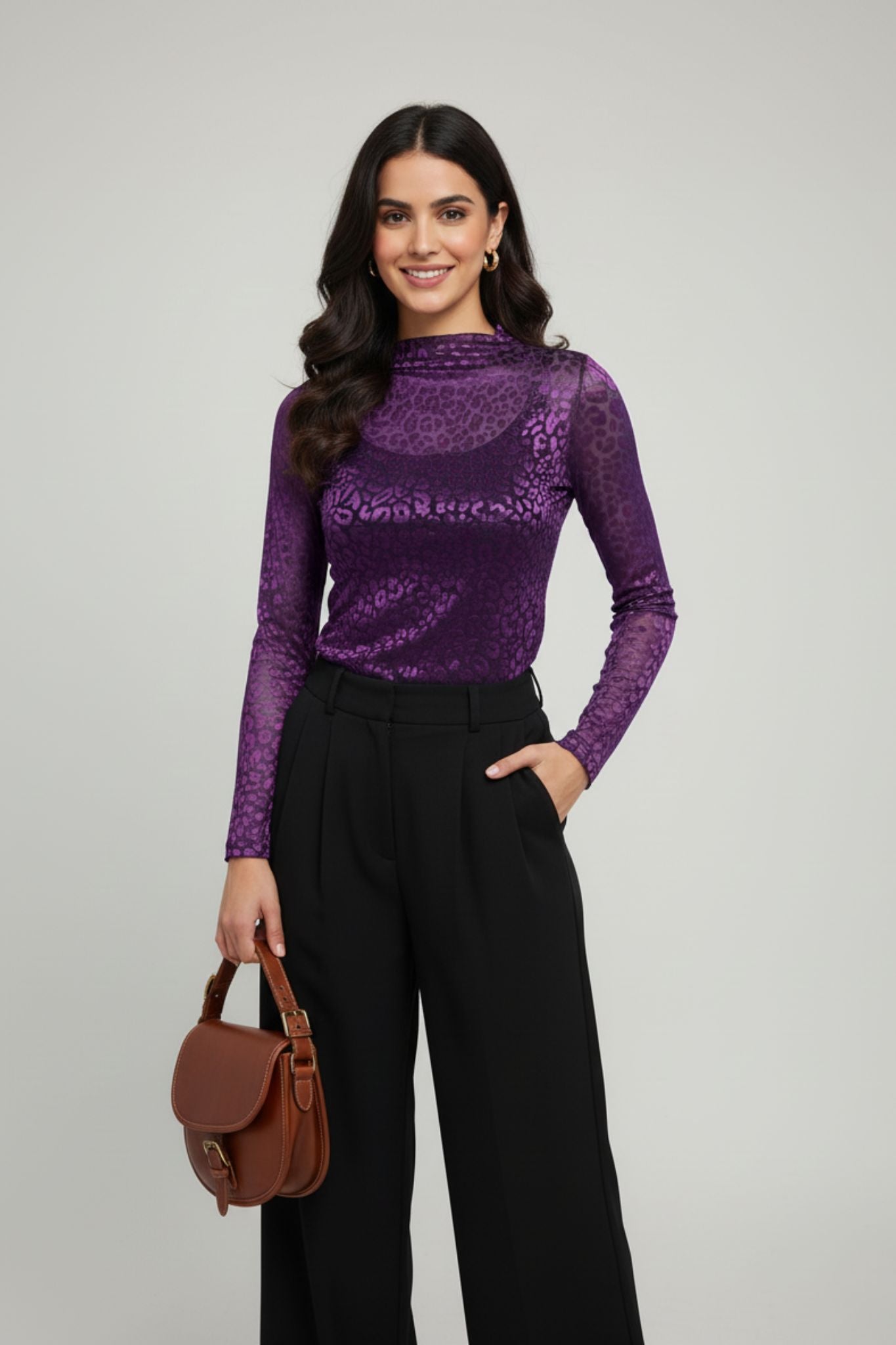 Purple Partywear Velvet Burnout Top