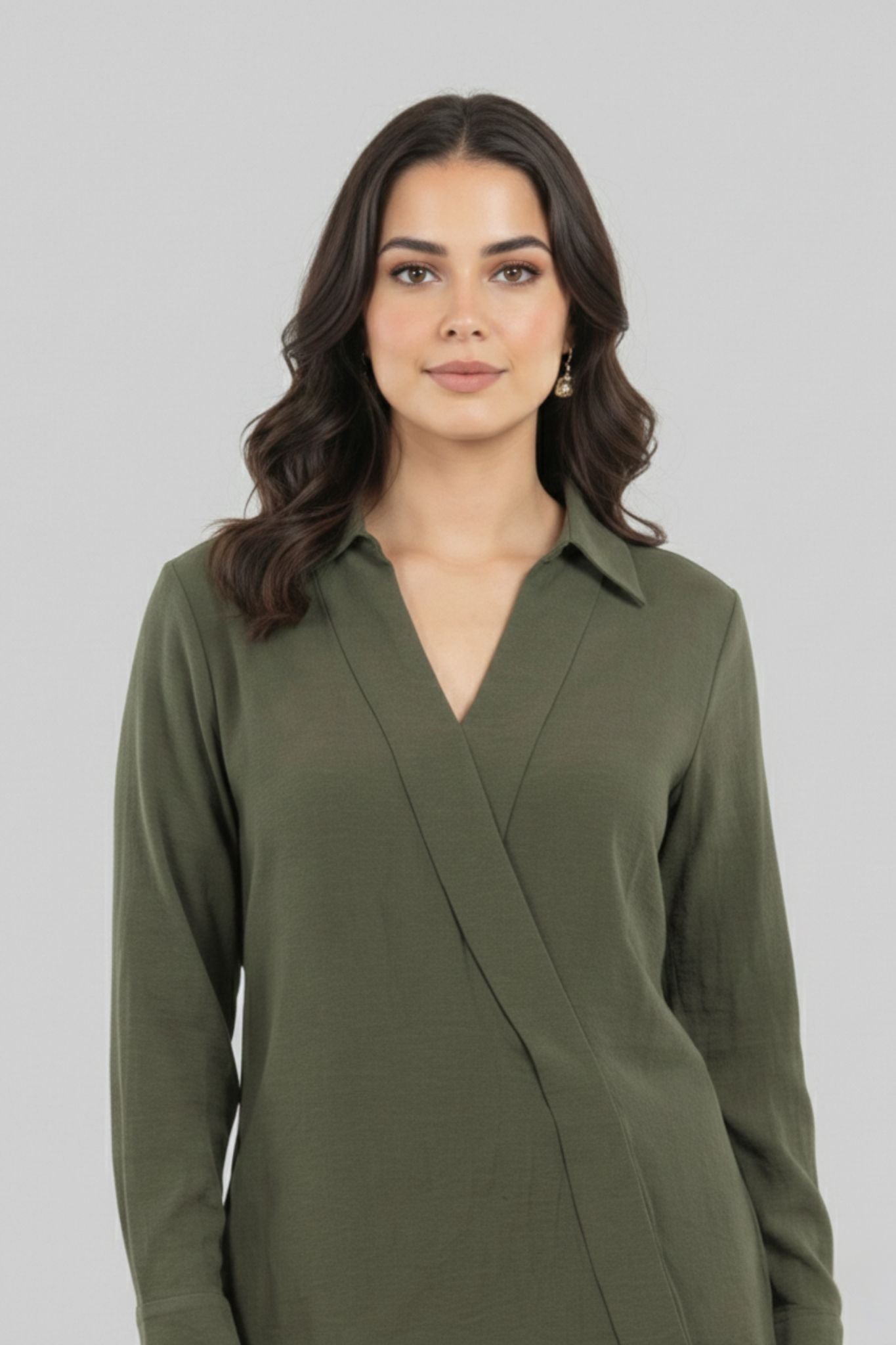 Modern Wrap Shirt - Olive | Viscose Blend