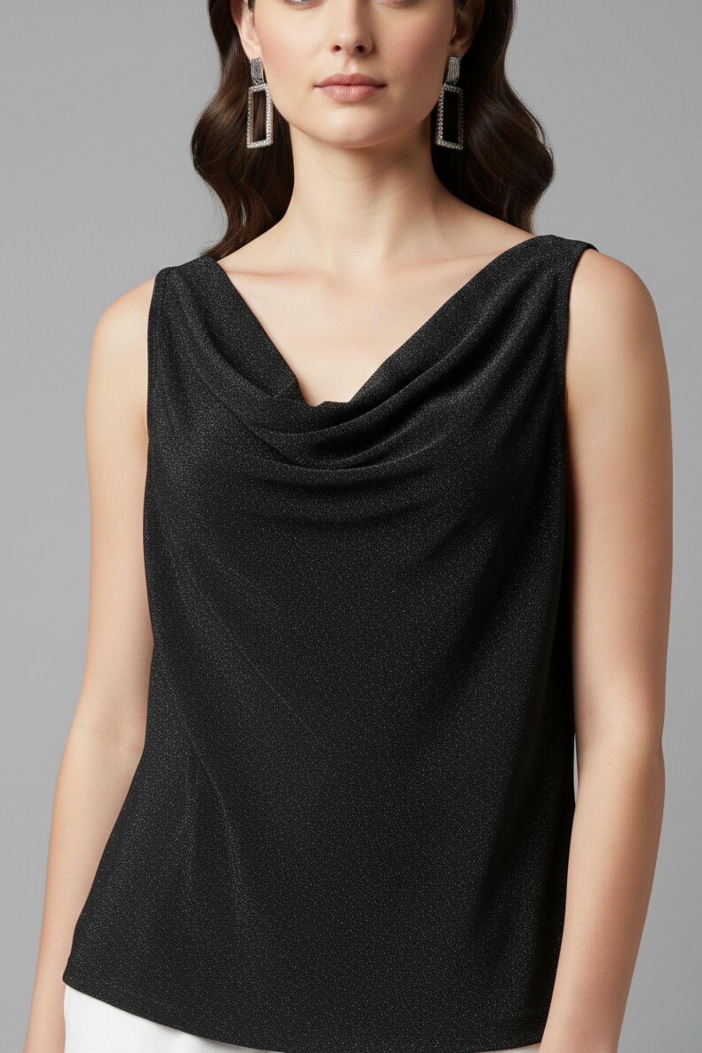 Classic Black Cowl Neck Lurex Top
