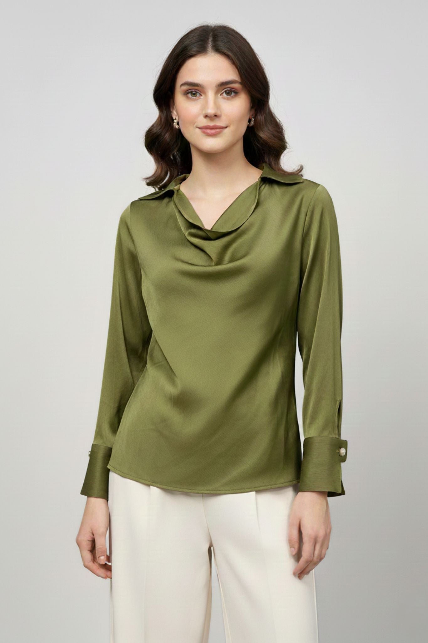 Soft Fall Cowl Top - Olive | Polyester